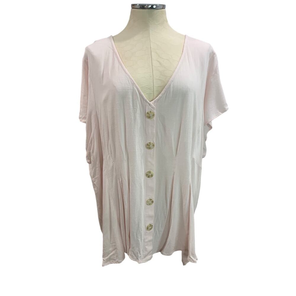 3X Torrid Womens Blush Pink Lightweight Short Sleeve Shirt Button Up V-Neck